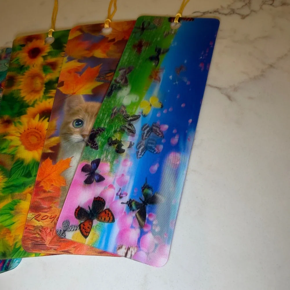 Advanced 3D Bookmarks Lot of 6 Lenticular Animals Butterflies Sunflowers Tassels